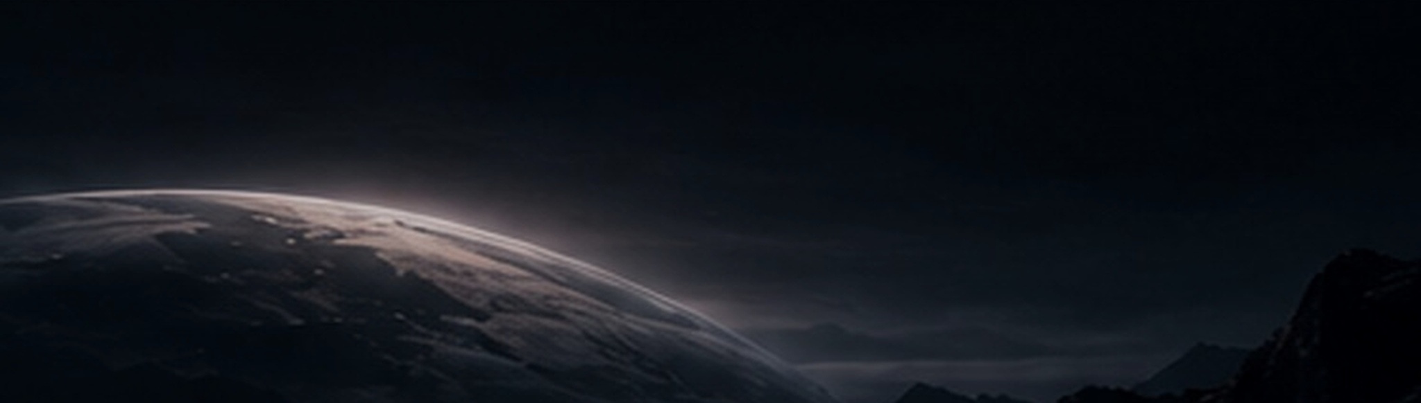 Dark cinematic mountain and planetary landscape